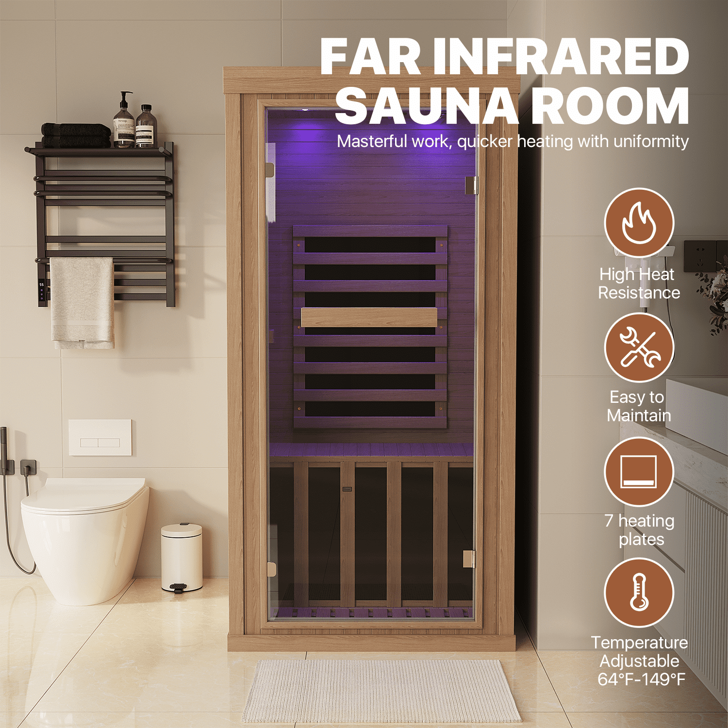 BaPiPro 1-2 Person Home Far Infrared Sauna Room, 1260W High-Efficiency Heating Hemlock Wood Indoor Sauna Spa with Control Panel, LED Lighting, Bluetooth Music Function for Home, Gym, 3'x5.5'