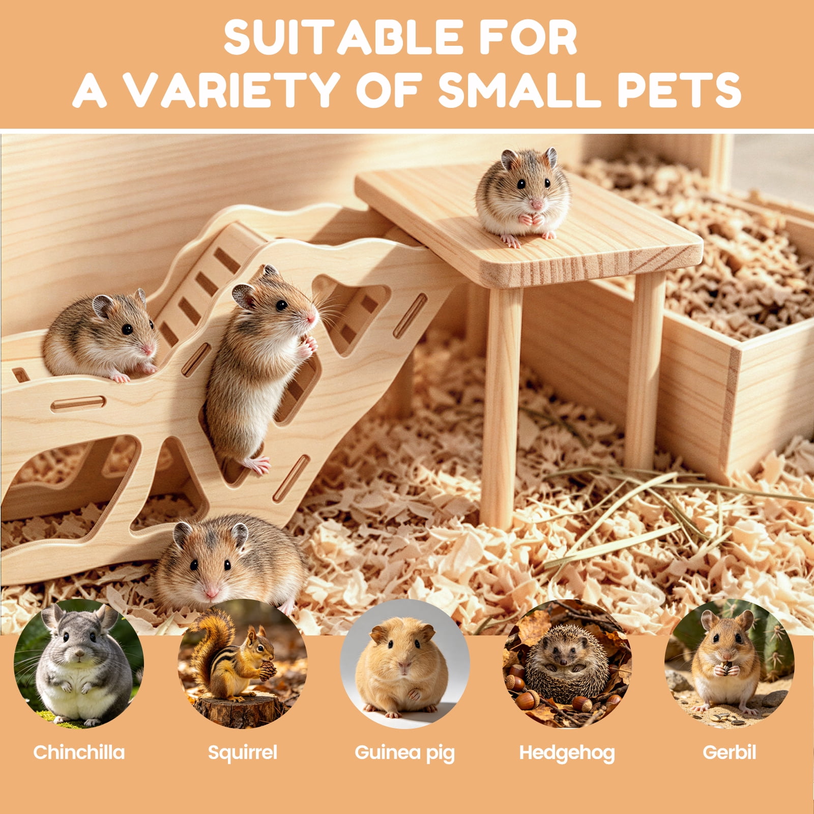 Threns 4 Pack Hamster Play Wooden Platform for Dwarf Syrian Hamsters Gerbils Mice Degus or Other Small Pets, Wooden Hamster Climbing Toy with Platform Decor