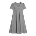 thumbnail image 5 of Tauxra Short Sleeve V Neck Dresses for Women, Loose Fit Solid Color Casual Summer with Pockets Party Vacation Daily Wear, 5 of 6