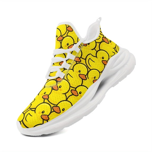 Coolcustomize Women's Cute Yellow Duck Sneakers - Lace-up Casual Shoes, Midsole Cushioning, Breathable Upper And Non-slip Eva Outsole Trainers - Lightweight Walking And Running Shoes For Everyday