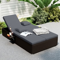 Gymax Patio Daybed PE Wicker Double Chaise Lounge w/ Adjustable Backrests Outdoor Gray
