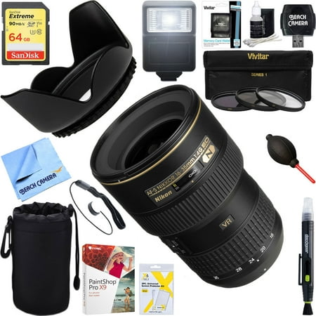 Nikon (2182) 16-35mm f/4G ED-VR AF-S Wide-Angle Zoom Lens + 64GB Ultimate Filter & Flash Photography