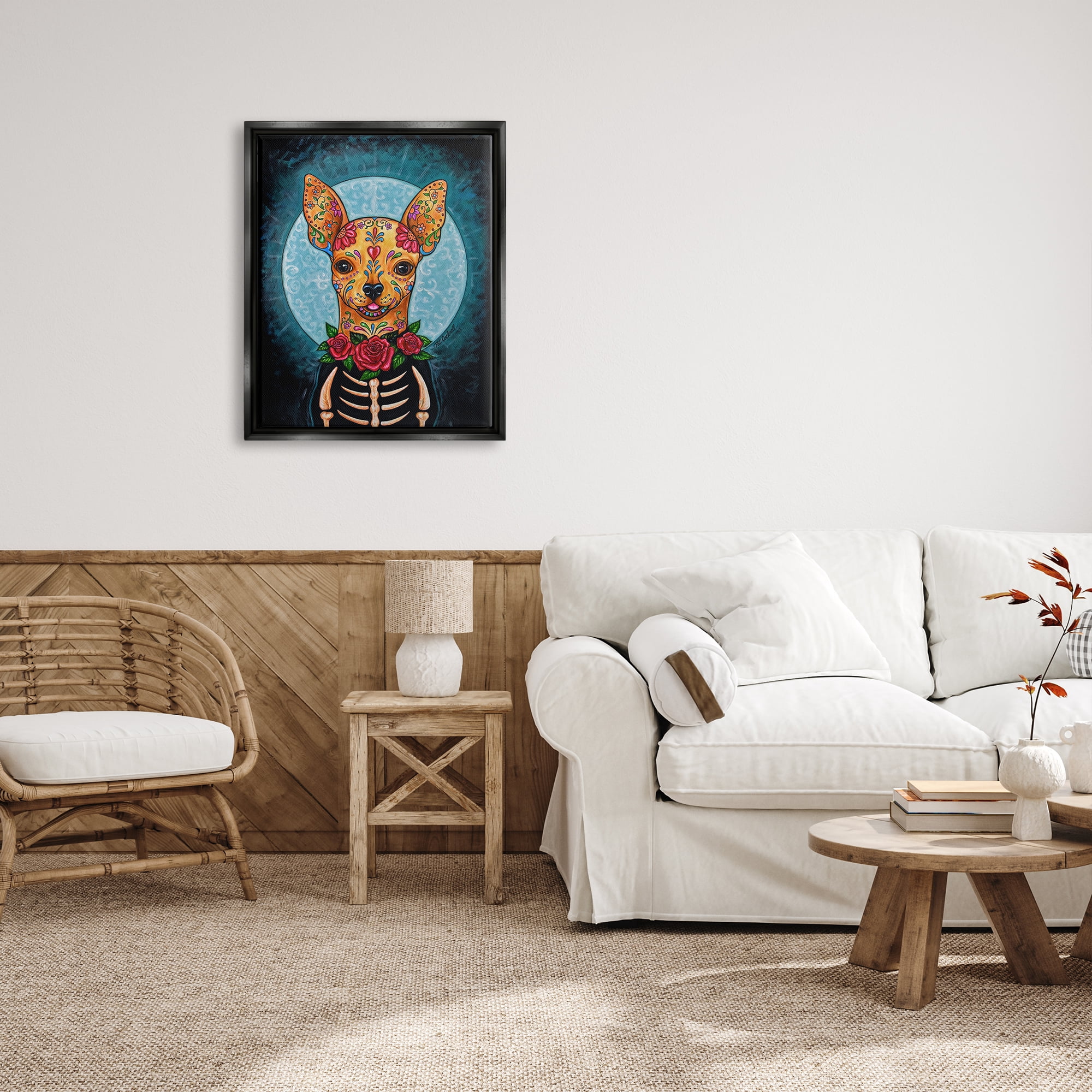 Stupell Industries Day of Dead Chihuahua Animals & Insects Painting Black Floater Framed Art Print Wall Art, 25 x 31