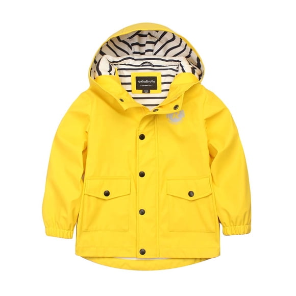 Rokka&Rolla Boys' Waterproof Rain Jacket Toddler Boys Hooded Rubber Raincoat for Kids 2T-12