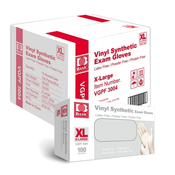 Guantes de examen médicos de vinilo BASIC VGPF-3004 XL sin látex