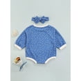 thumbnail image 4 of Qiylii Baby Girls Floral Romper Long Sleeve Round Neck Bodysuit + Bow Headband, 4 of 8