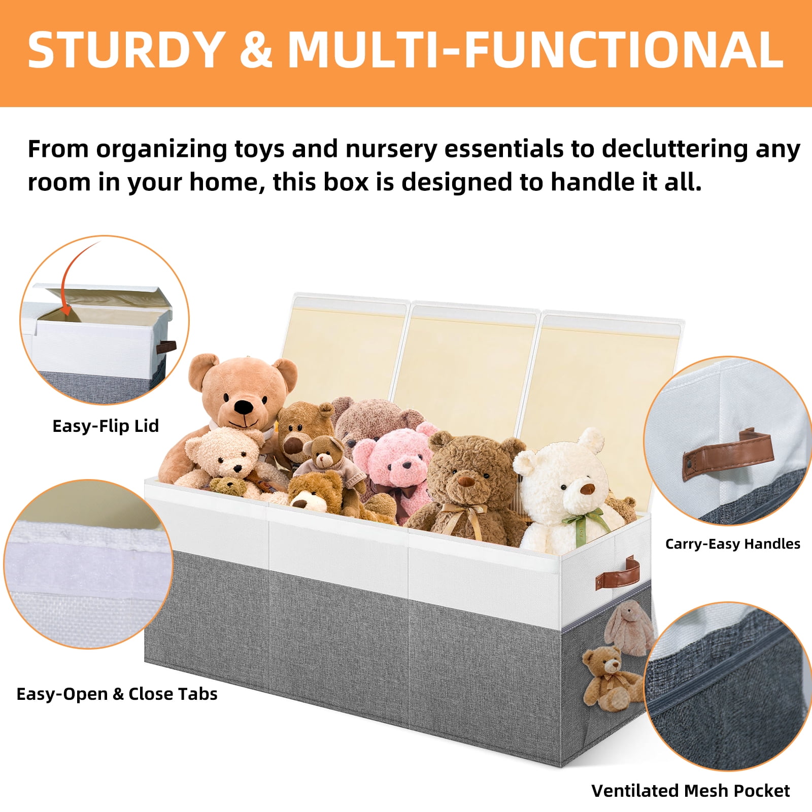 DQQKMM  Toy Boxes for Kids, 150L  Large Collapsible Storage Bins for Toys,Toy Chests & Organizers，Gray