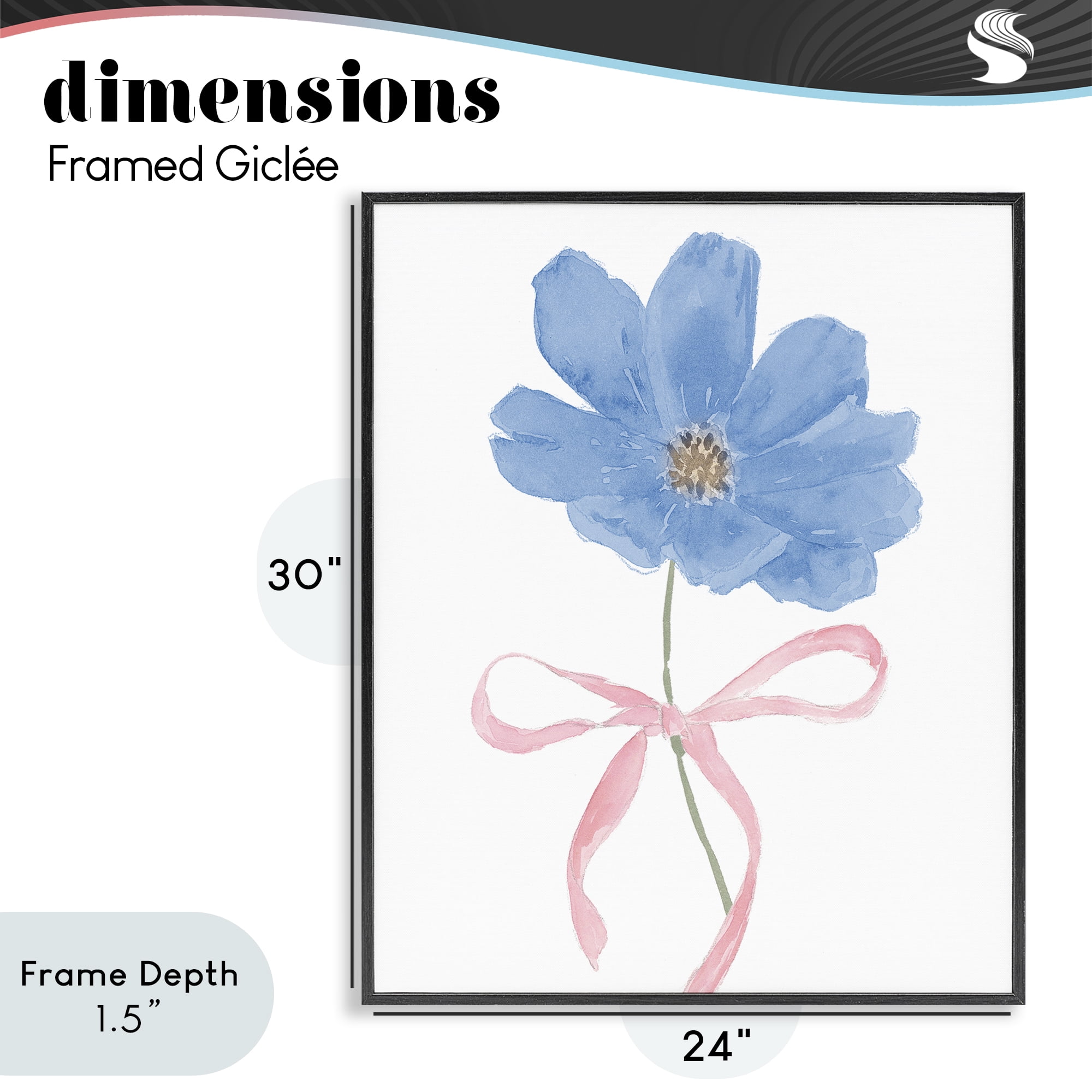 Stupell Industries Blue Bow Bloom Black Framed Giclee Art, design by Lucille Price