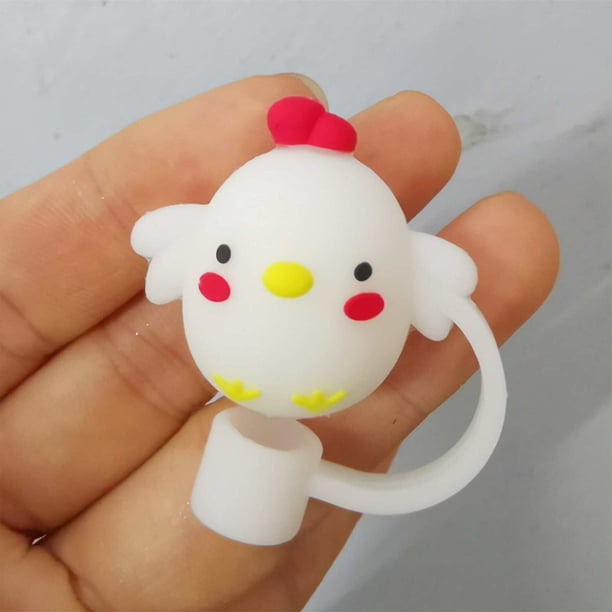 Gorras De Paja Cubierta de paja de dibujos animados, tapas de paja de silicona reutilizables, decoración para 5-10mm (blanco pollito) Ndcxsfigh Libre de BPA
