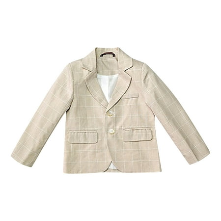 

kakina CMSX Toddler Boys Plaid Suit Coat Fashion Classic Casual Button Down Plaid Solid Color Long Sleeve Turndown Collar Suit Jackets