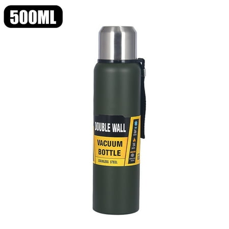 

Stainless Steel Thermos Large Capacity Vacuum Flask Portable Insulated Tumbler with Rope Thermo Bottle Travel Pot-Option green-500ml