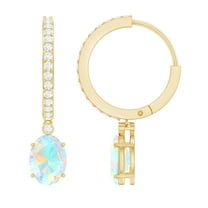 Rosec Jewels Oval Ethiopian Opal Drop Earrings with Moissanite for Women (6X8 mm, AAA Grade), 18K Yellow Gold