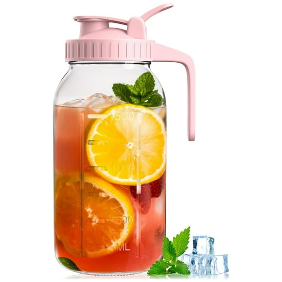 Jarra de Vidrio de 64 Oz con Tapa, Jarra de Agua de Vidrio Hermética de 2 Cuartos, Jarra de Vidrio de Boca A Prueba de Fugas