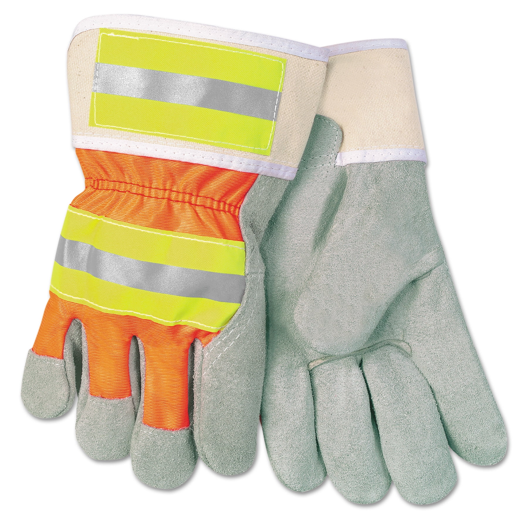 MCR Safety Luminator Reflective Gloves, Economy Grade Leather, Gray