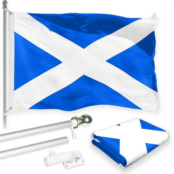 G128 Combo Pack: 6 Feet Tangle Free Spinning Flagpole (Silver) Scotland Scottish Flag 3x5 ft Printed 150D Brass Grommets (Flag Included) Aluminum Flag Pole
