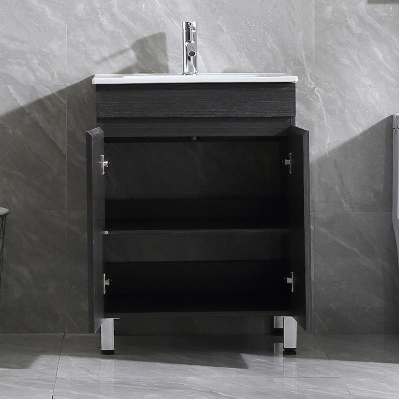 Walsport 24" Bathroom Vanity Set with Sink Combo Cabinet,Modern Freestanding Sink Cabinet,Bathroom Vanity Cabinet with Ceramic Vessel Sink,Faucet and Drain,Black