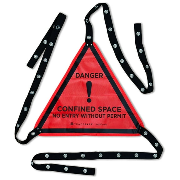 TRADESAFE Lockout Tagout Confined Spaces Warning Sign Cover, Triangle Danger Sign, 19”