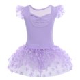 thumbnail image 3 of IBTOM CASTLE Kids Toddler Girls Flower Ruffle Fly Sleeve Ballet Leotard with Dance Tutu Skirt Ballerina Dress Dancewear Gymnastics Outfits 5-6 Years Purple, 3 of 8