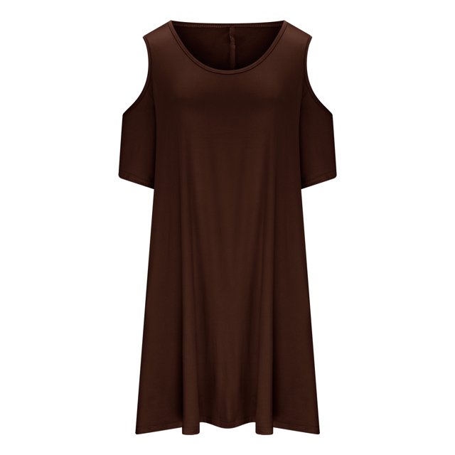 Yuyuzo Robes pour Femmes Grande Taille à Épaules Dénudées à Manches Courtes Col Ras du Cou Robe Mini Robe T-Shirt Décontractée avec Poches