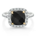 thumbnail image 2 of Gem Stone King 925 Sterling Silver and 10K Yellow Gold Black Onyx and White Lab Grown Diamond Engagement Ring for Women (2.32 Cttw, Cushion Checkerboard Cut 8MM, Available in Size 5, 6, 7, 8, 9), 2 of 4