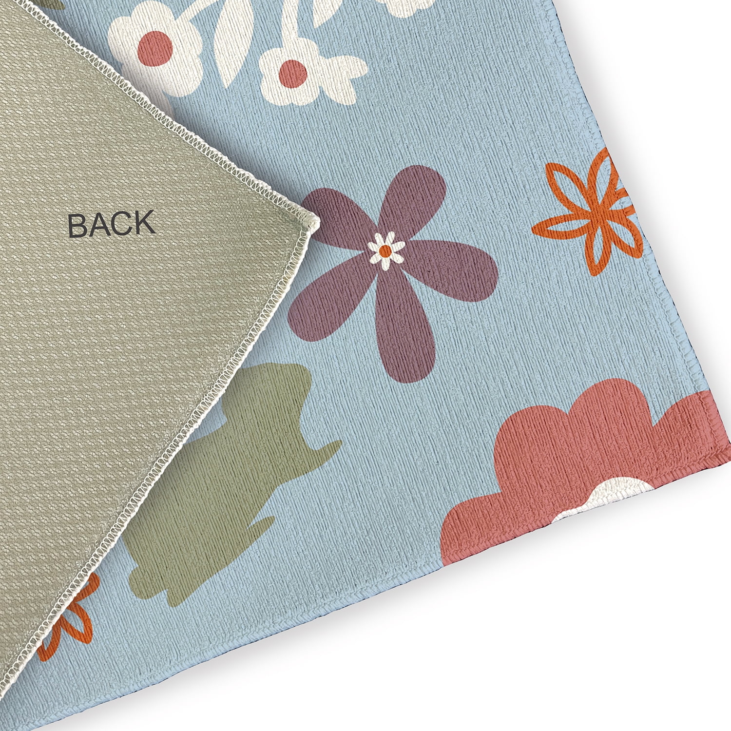 3' x 5' Simply Daisy Flowery Love with Bunnies Traditional Chenille Area Rug, Lighter than Air Blue