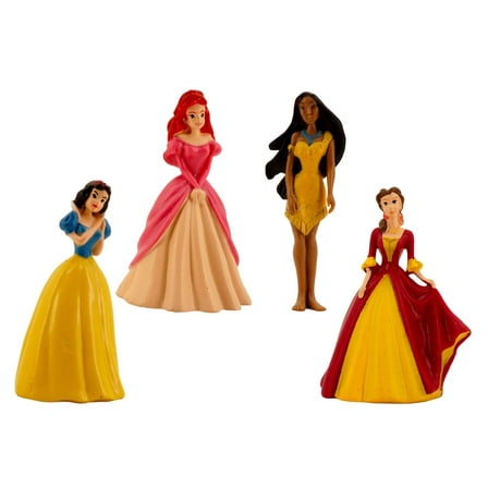 Belle, Ariel,Snow White and Pocahontas Figurine, Toy, Cake Topper (4 Pack, 1 of each - 3 in, Plastic Resin) Birthday Cakes, Muffins, Party Favors, Decor