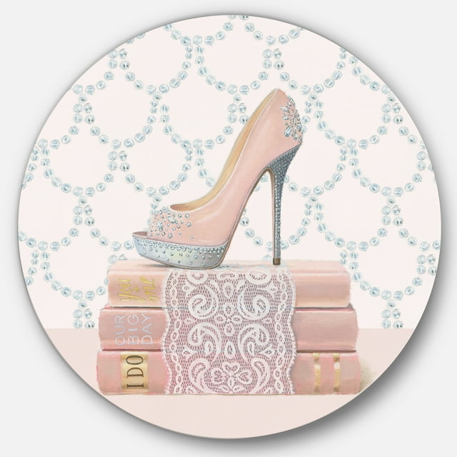 Designart 'Fashion and Glam Shoes II' Glam Metal Circle Wall Art