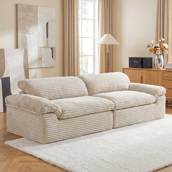 Neche 114" Boneless Sofa Couch for Living Room, Deep Seat, Soft Corduroy Design, Camel