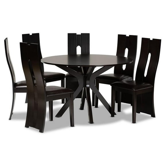 Bowery Hill Dark Brown Faux Leather  Wood 7-Piece Dining Set