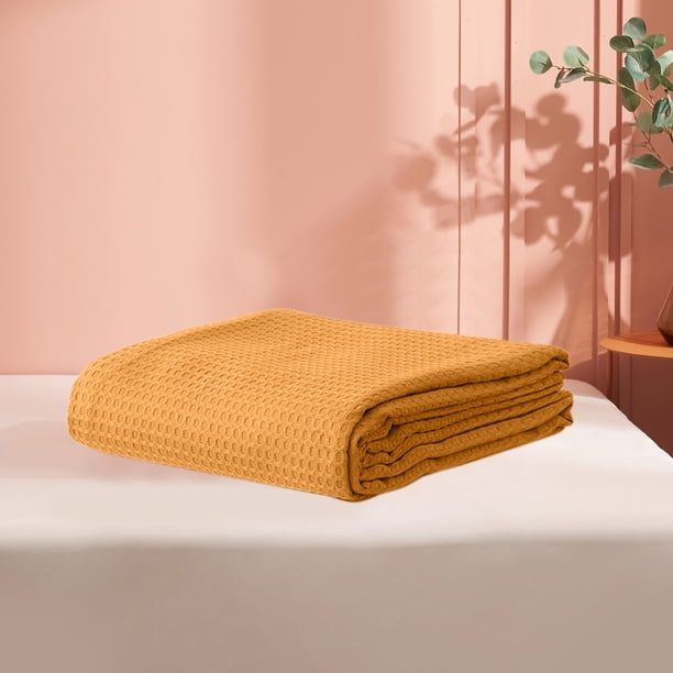 Manta de fibra gruesa de color liso para sofá, 110 x 130 cm, suave y acondicionada, acogedora y perfecta para relajarse en el sofá, la cama o viajar. Aestivo | Naranja | AESTIVO