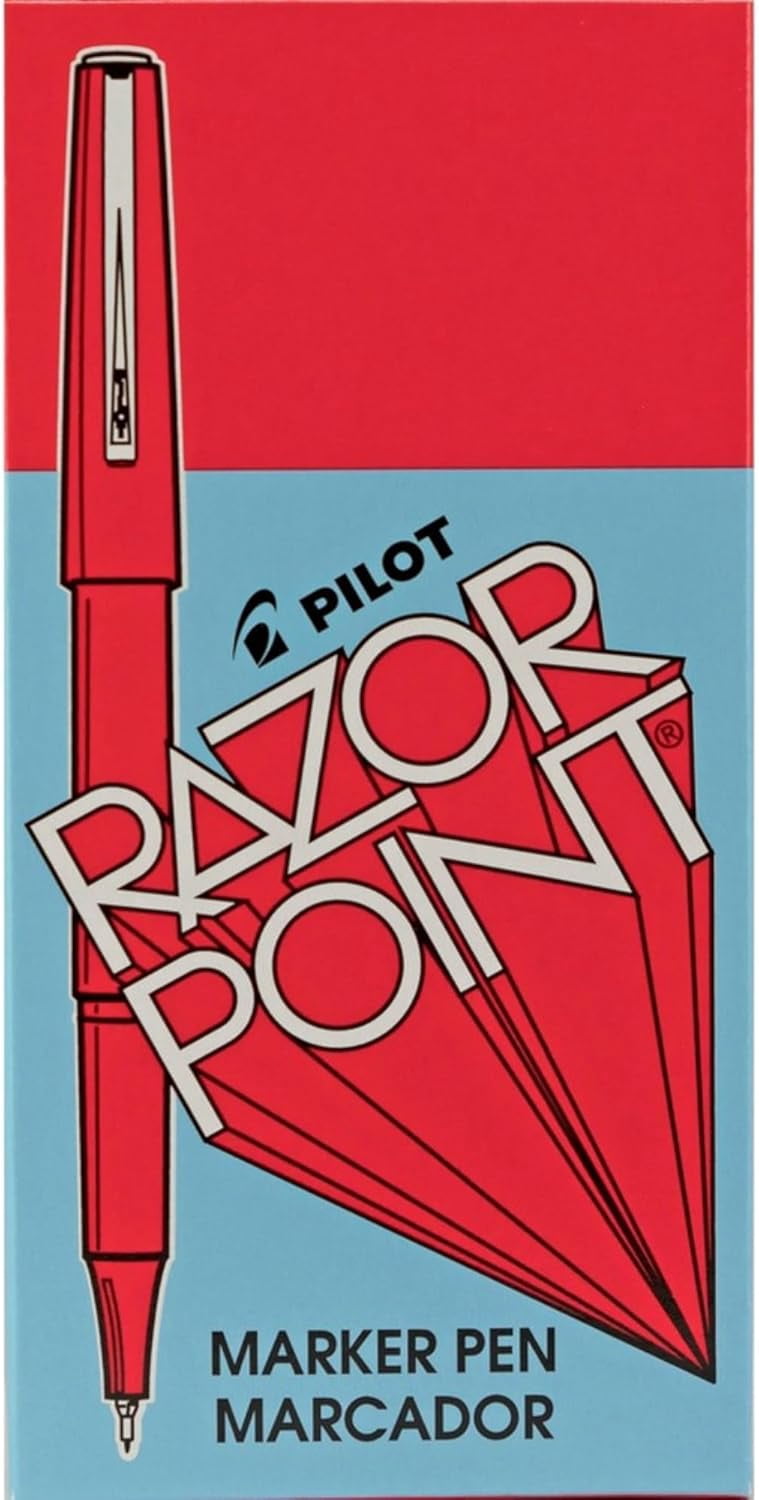 TRH-Razor Point Fine Line Marker Stick Pens, Ultra-Fine Point (0.3mm) Red Ink, 12 Units (11007)