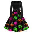 thumbnail image 2 of Women's Halloween Hepburn Dresses Spider Webeb Pumpkin Long Sleeve Spooky Hepburn Dresses Moon Bat Round Neck Funny Hepburn Dress, L, 2 of 5
