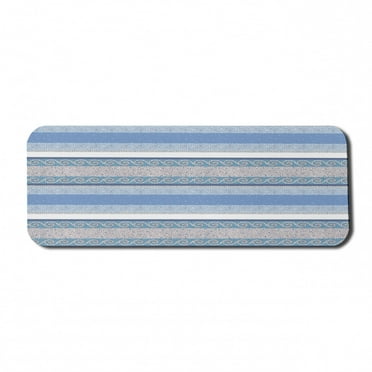 Retro Computer Mouse Pad, Mosaic Inspired Borders in Antique Style Swirl Motifs Geometric, Rectangle Non-Slip Rubber Mousepad Large, 31" x 12" Gaming Size, Blue White Beige, by Ambesonne