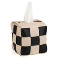 thumbnail image 1 of Artisanal Woven Tissue Holder with Leather Chessboard Design - Multipurpose Roll Paper Storage Box for Home, Living Room & Office, Practical Decorative Organizer in Off-White, 1 of 6