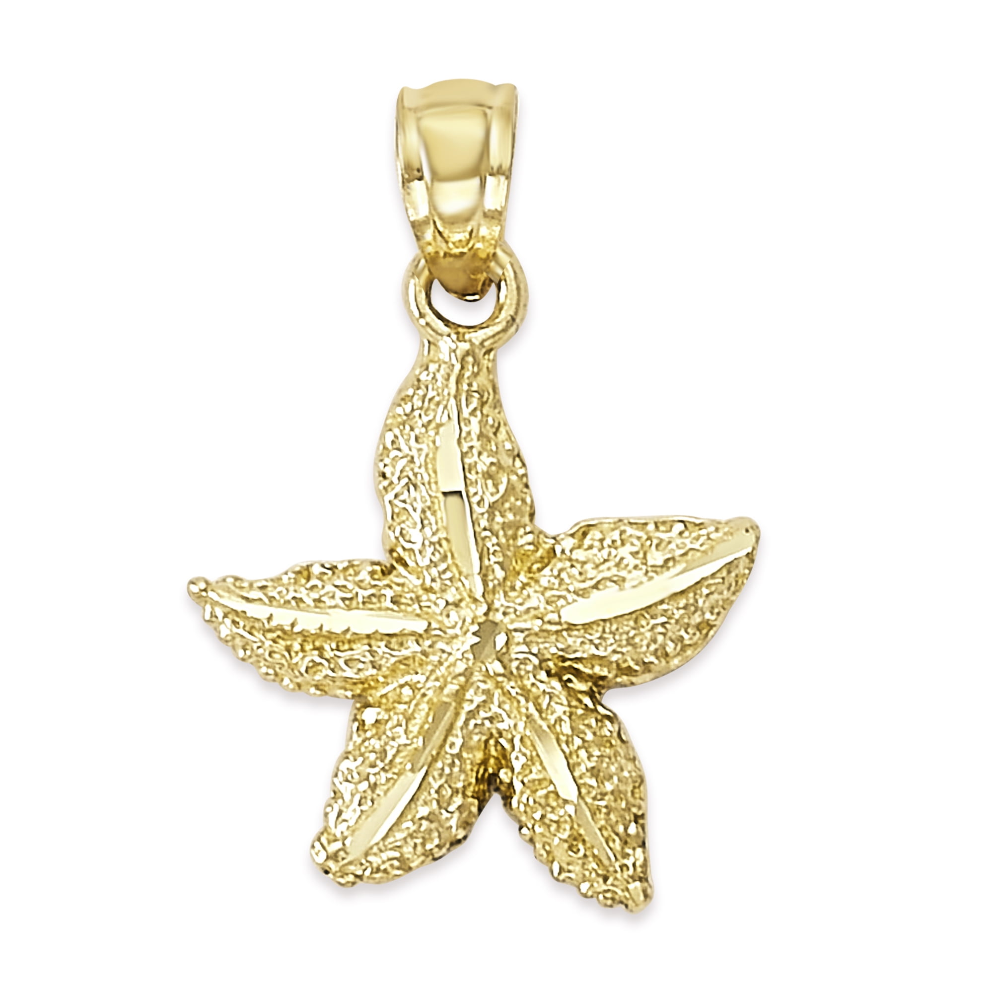 14K Yellow Gold Starfish Charm Pendant with 0.8mm Box Chain Necklace