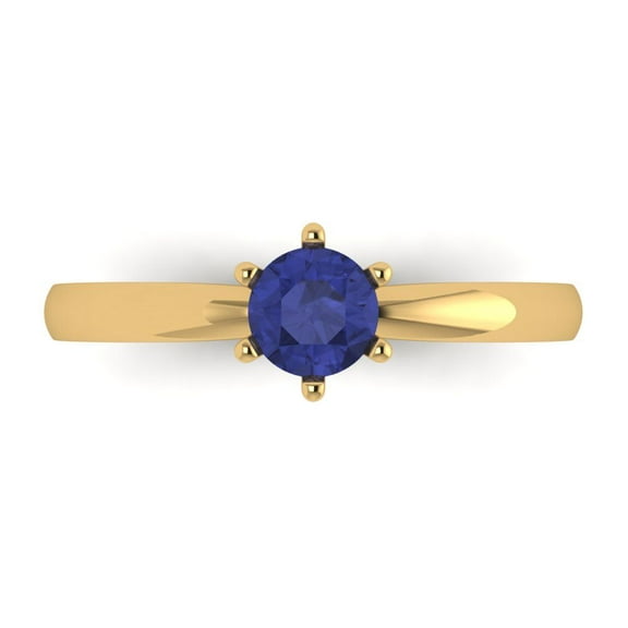 0.5 ct Round Cut Simulated Tanzanite Solitaire 14K Yellow Gold Womens Engagement Ring