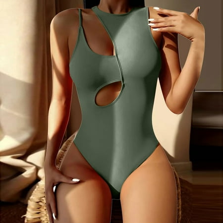 Tawop Women s Swimwear Womean Swimwear Bikini Hollow Beach Womens Swimsuits One Piece Clearance Army Green L
