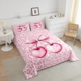thumbnail image 4 of Pink Cherry Bowknot Comforter Set Full Size,Leopard Cheetah Animal Bedding Set,Women Room Decor,Cherry Bow Tie ish Down Comforter,Dreamy Unique Duvet Insert,2 Pillowcases, 4 of 7