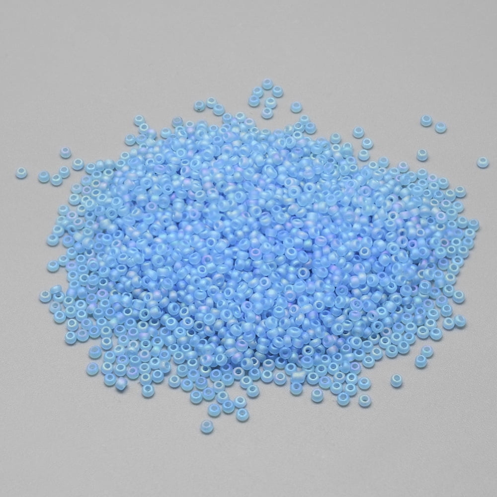 12/0 Grade A Round Glass Seed Beads Transparent Frosted Style AB Color Plated Deep Sky Blue 2x1.5mm Hole: 0.8mm about 30000pcs/bag