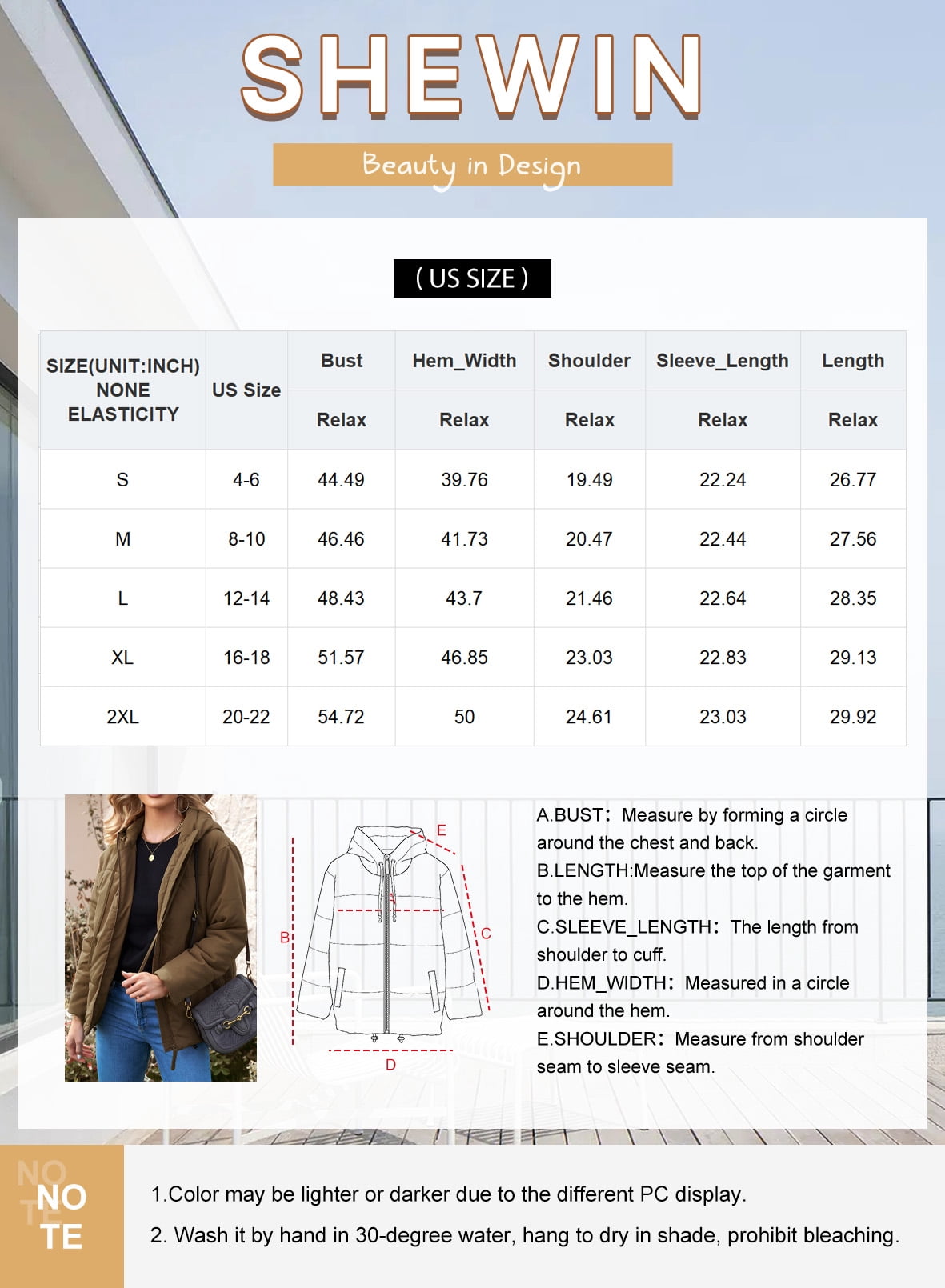 SHEWIN Womens Hooded Puffer Jacket Full Zipper Short Coat with Pockets Winter Warm Outerwear Petite