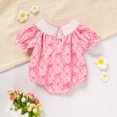 thumbnail image 3 of ZEHJUHAN Baby Girl's Bowknot Graphic Print Romper Daddy's Girl Letter Bubble Sleeves Triangle Jumpsuit Pink，0-3M, 3 of 7