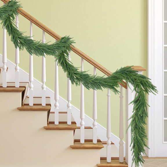 Christmas Norfolk Pine Garland Artificial Green Garland Artificial Faux Greenery Garland Norfolk Pine Natural Garland for Christmas Table Fireplace Wall Home Decoration (6 Feet)