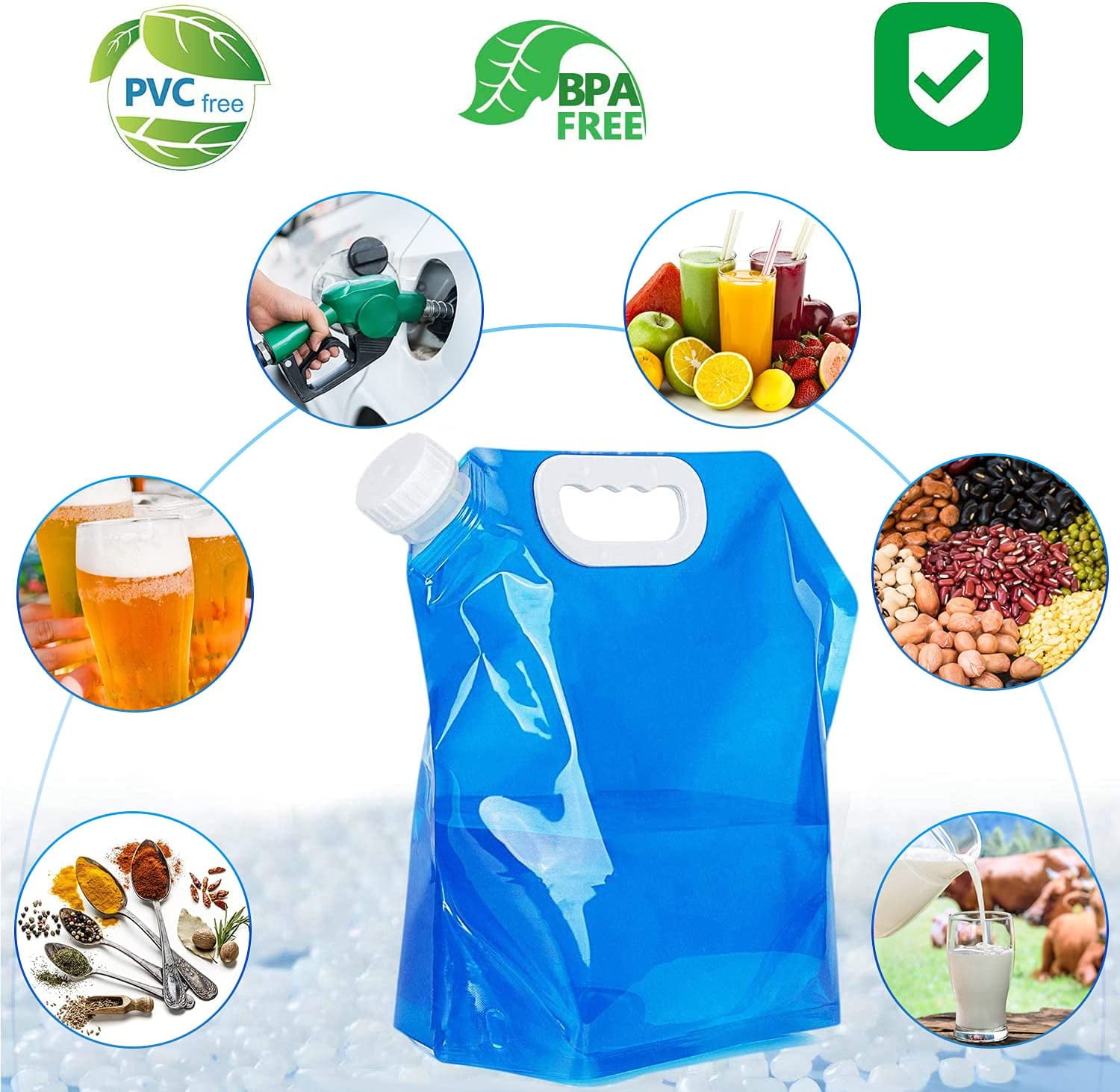 4PCS 5L Backpack Portable Drinking Water Tank, Water Bag for Camping, Water Pouch for Drinking Blue