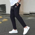 thumbnail image 6 of Men's Casual Slim-Fit Solid Color Nine-Point Pants with Pockets, Ankle-Length Trousers for Business Casual and Daily Outfits,Navy,M, 6 of 8