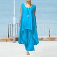 thumbnail image 4 of Pantalones Conjunto de 2 piezas de algodón y lino, ropa informal, blusas de cuello redondo para mujer, conjunto de pantalón, traje de playa Cgtredaw Azul T XL para Mujer, 4 of 6