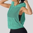 thumbnail image 5 of Htigea Women's Workout Tank Tops Mesh Sleeveless Running Athletic Hoodie Summer Hooded Gym Exercise Tees Green M, 5 of 8