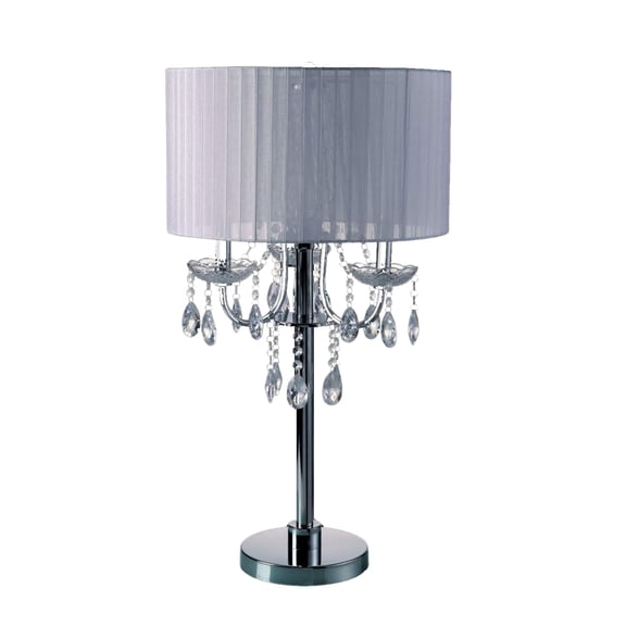 Benjara Table Lamp with Hanging Crystal Droplets, White