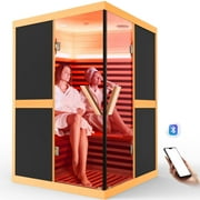 OUTEXER Infrared Sauna 1980W Wooden Saunas Home Spa Room Canadian Hemlock Wood Low-EMF Indoor Saunas with APP Control for Two Person