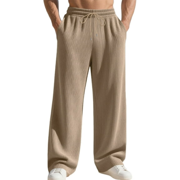 ZHOUCHANKIDS Men's Corduroy Pants Straight Leg Casual Pants Comfortable Tapered Fit Lightweight Soft Stretch Flat Front Trousers with Pockets for Daily Wear Khaki