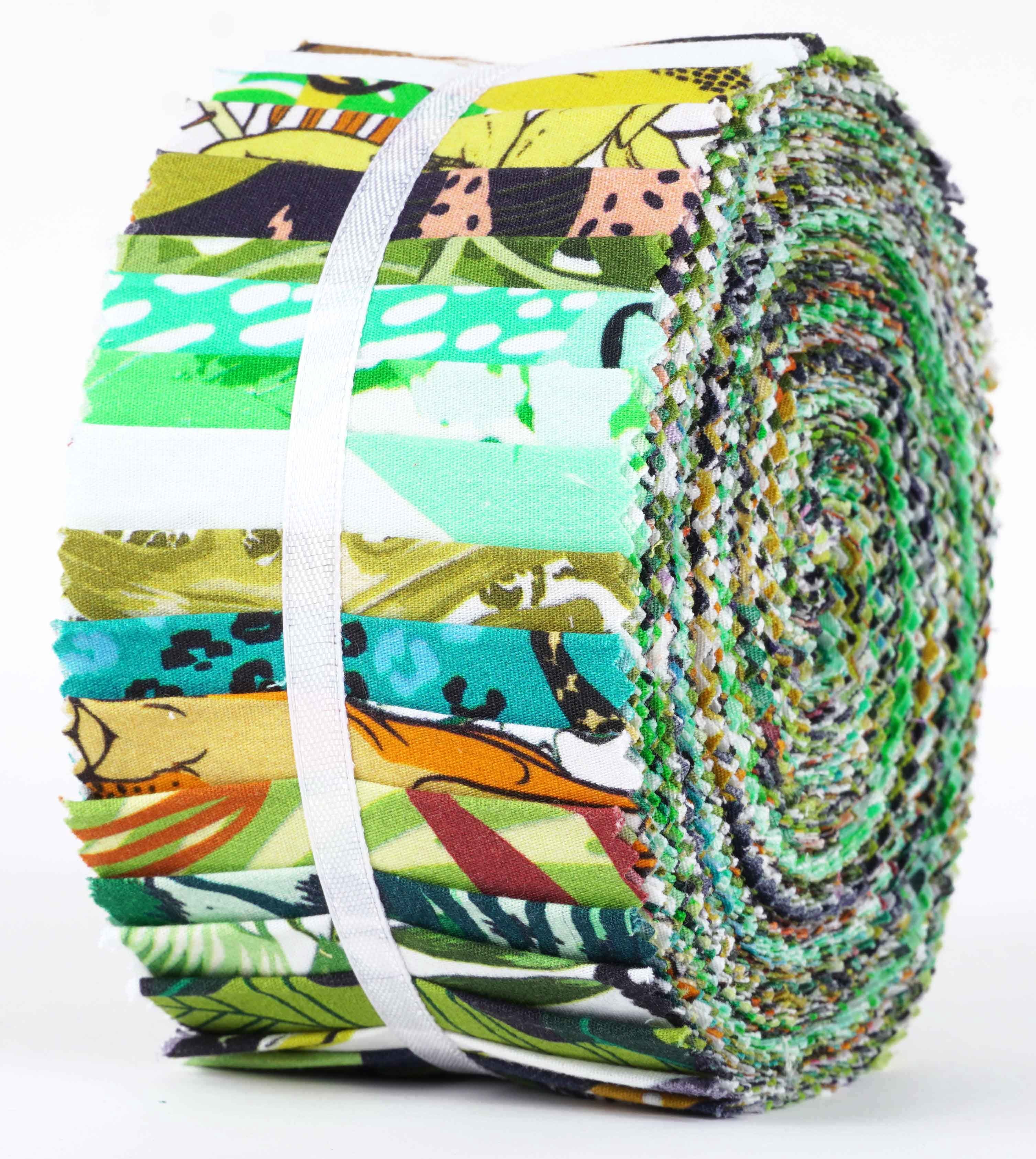 Soimoi 40Pcs Tropical Print Cotton Precut Fabrics For Quilting Craft Strips 2.5 inches Jelly Roll - Black & Green